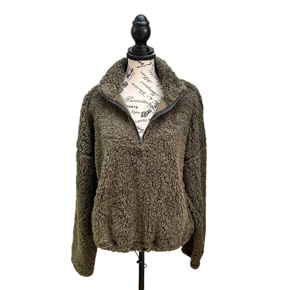 Noisy May Khaki Lea Teddy Long Sleeve Pullover Women's Size L - Picture 1 of 11